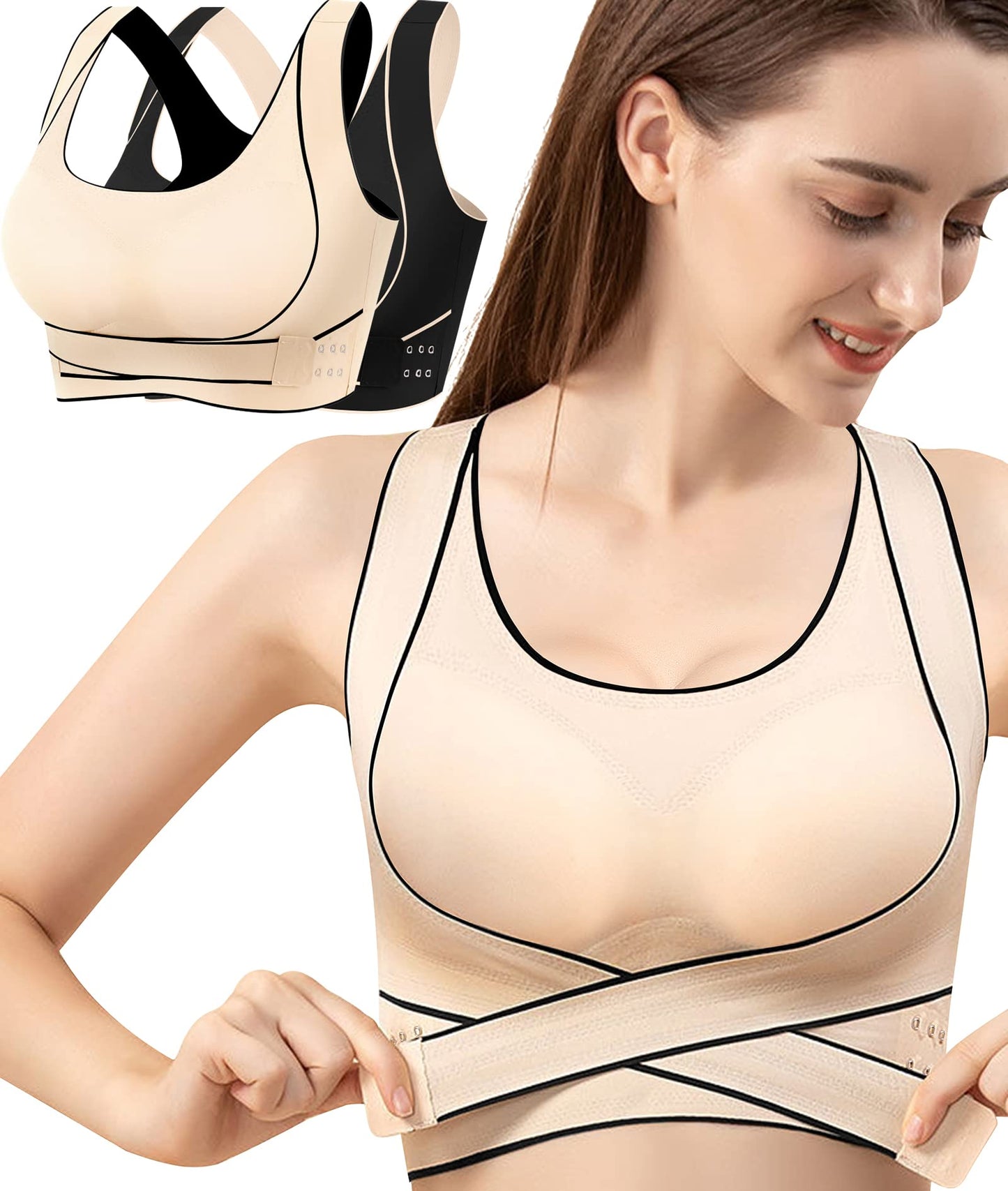 ASIMOON Women Wireless Bras Support Push up Sport Bra Low Impact Lift up Pad Bra Seamless 2 PCS Built in Bra No Underwire Sleep Bra