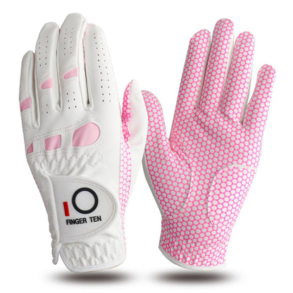 Amy Sport Womens Golf Glove 2 Pack Golf Gloves Women Right Handed Golfer Left Hand Ladies Rain Grip All Weather Pink Size Small Medium Large XL (X-Large Worn on Right Hand)