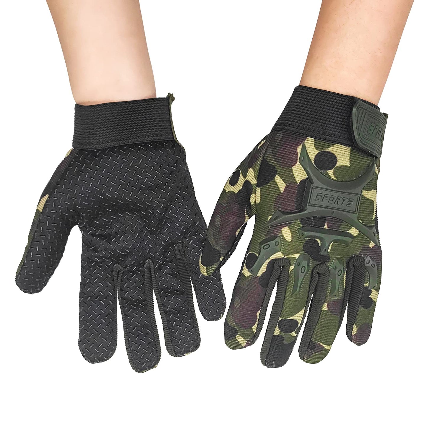 Long Keeper Kids Cycling Tactical Gloves – Boys Sport Climbing Fishing Gloves Anti Slip Full Finger Gloves (M Camo)