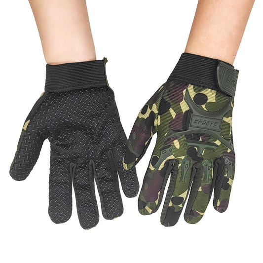 Long Keeper Kids Cycling Tactical Gloves – Boys Sport Climbing Fishing Gloves Anti Slip Full Finger Gloves (M Camo)